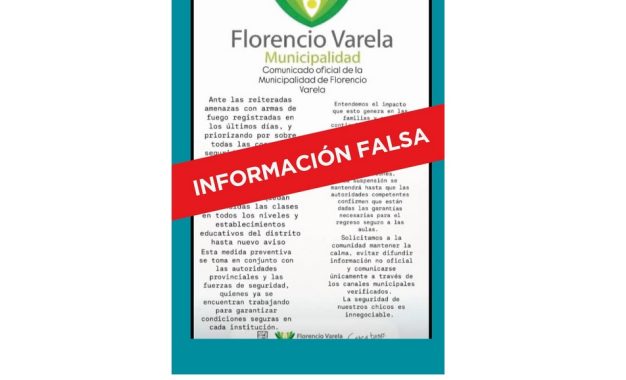 El Municipio de Florencio Varela desmiente información falsa sobre suspensión de clases